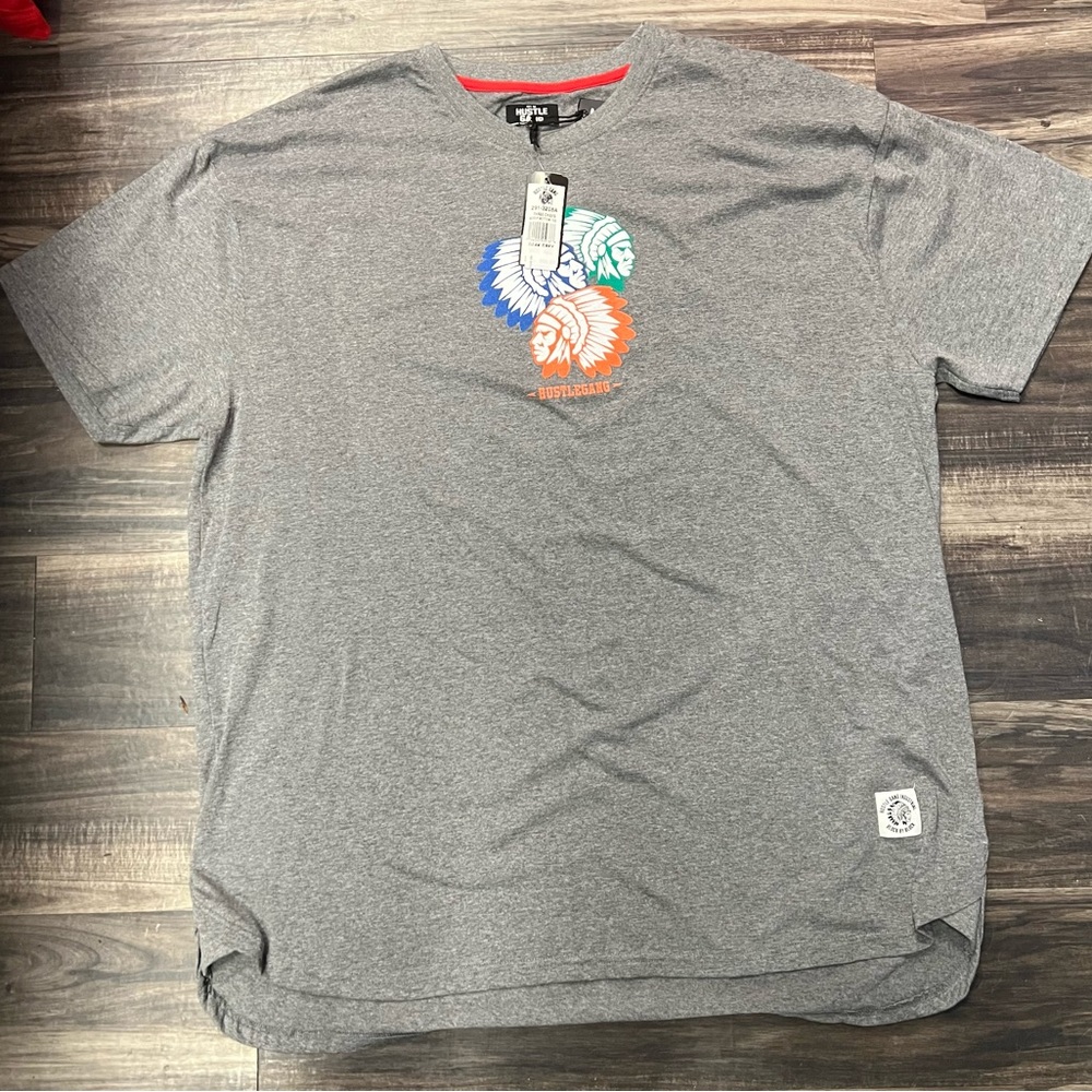 Hustle Gang Gray and Blue Short Sleeve Tee